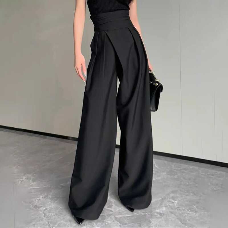 High-Waisted Wide-Leg Casual Trousers