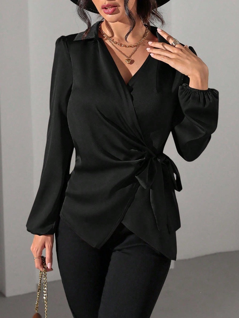 Women's Long Sleeve Tie-Waist Shirt