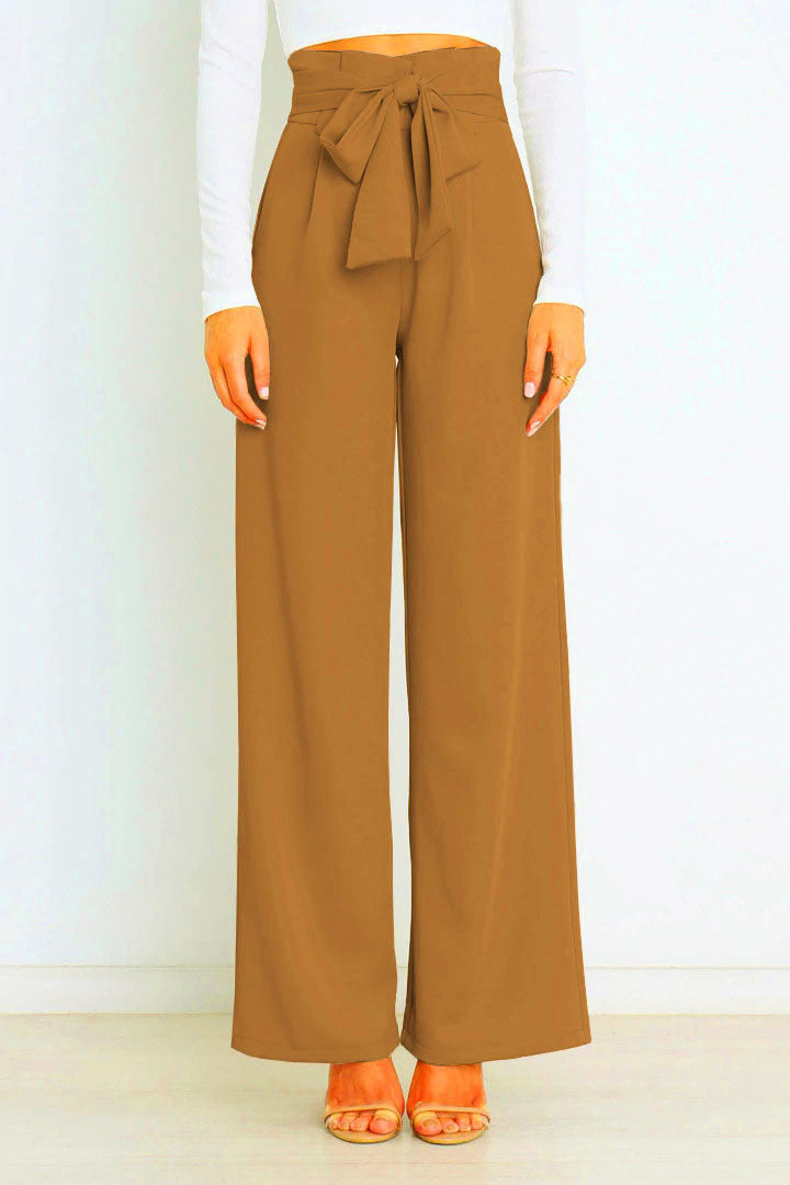 Wide-leg high-waisted lace-up dress pants