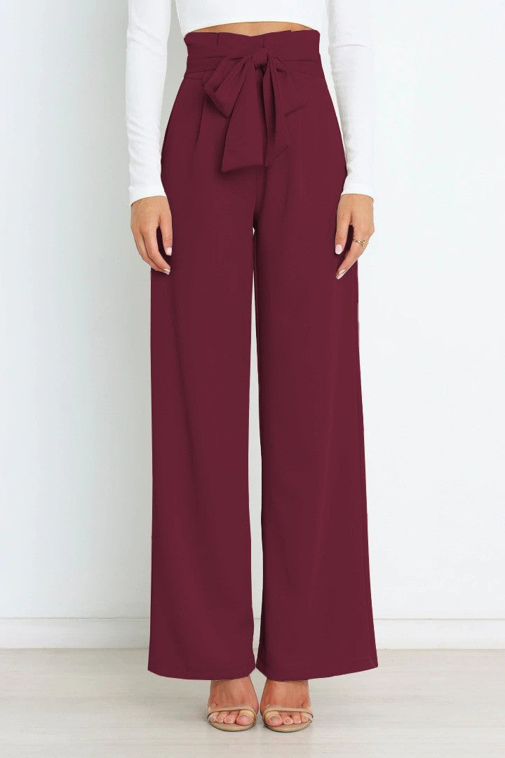 Wide-leg high-waisted lace-up dress pants