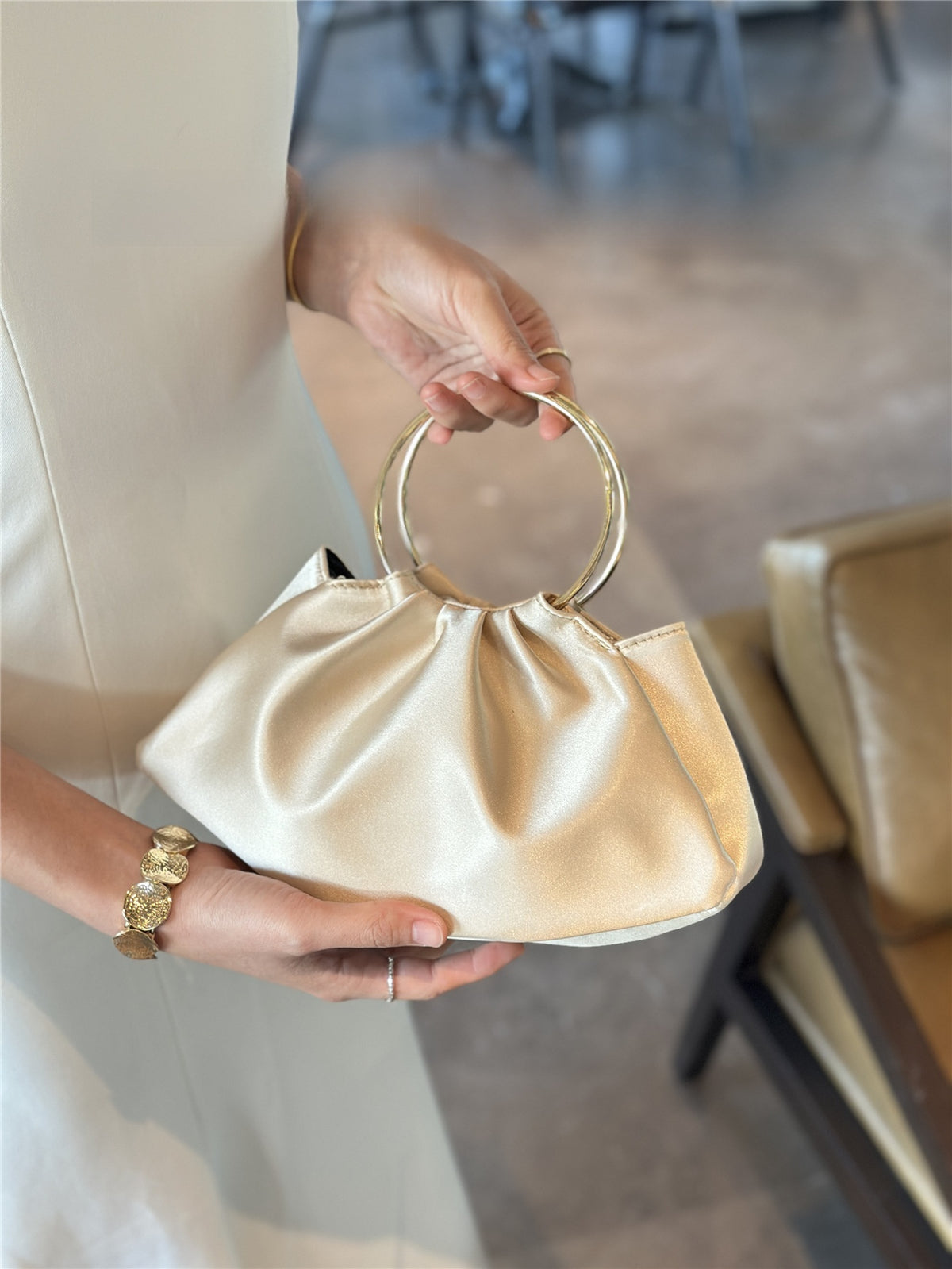 Vintage Satin Pleated Clutch Crossbody Bag