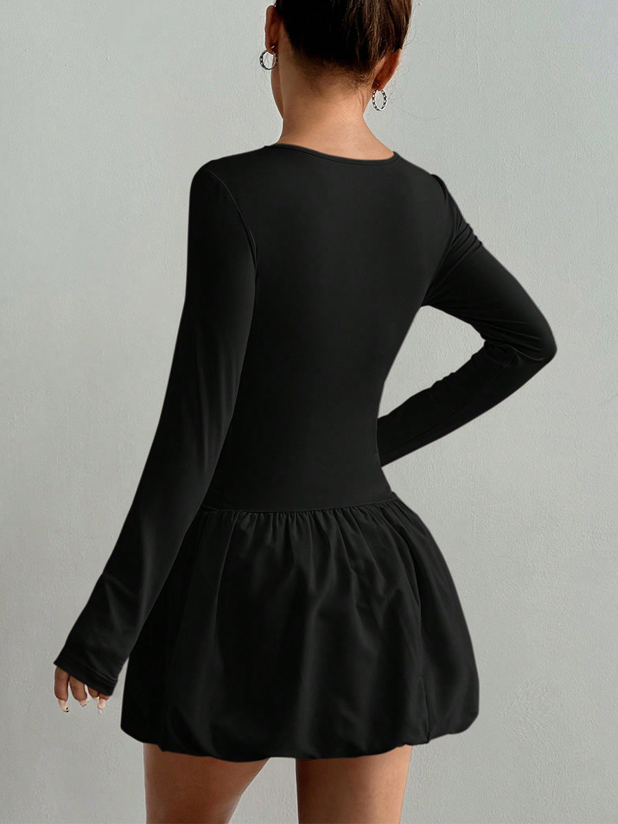 Womens Slim Fit Long Sleeve Puffy Dress