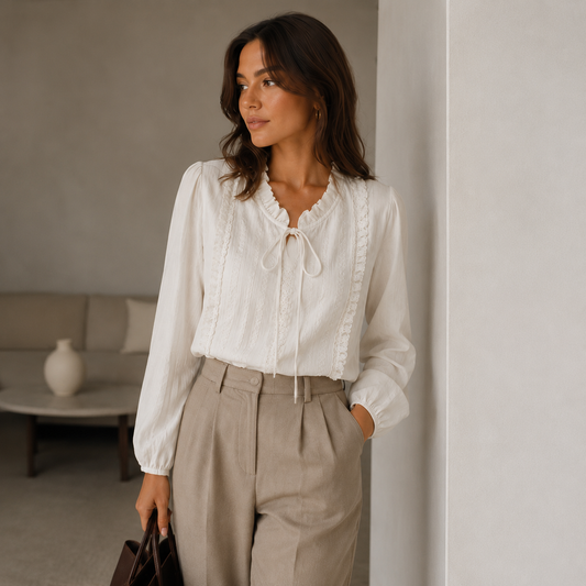 Womens French Lace Collar Cotton Shirt