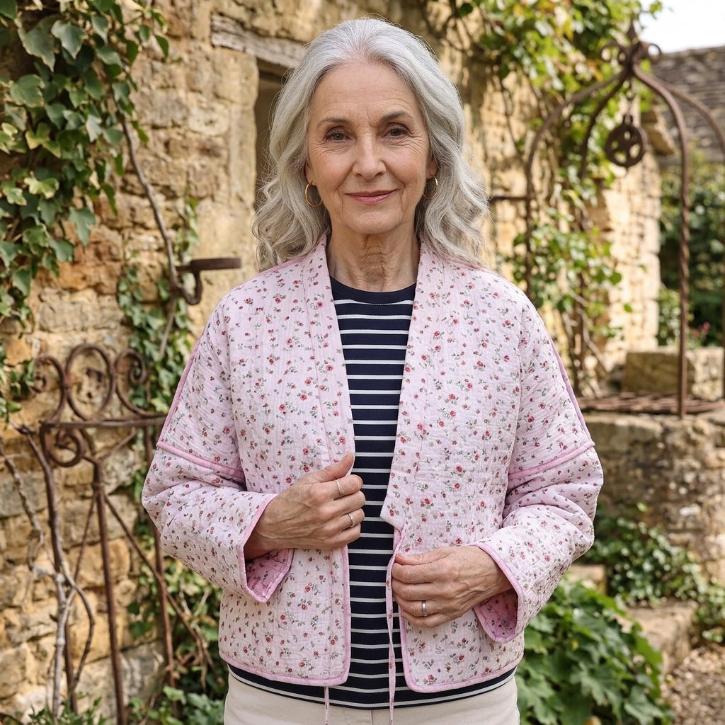 Floral-quilted cotton jacket