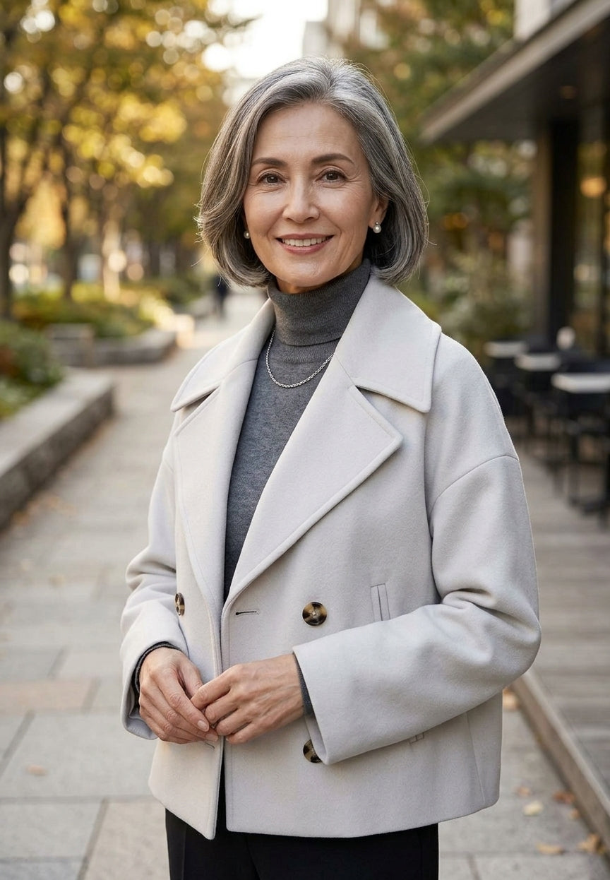 Womens Double Breasted Wool Blend Coat