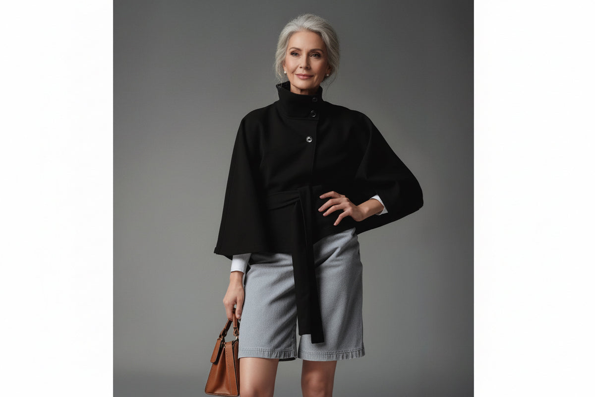 Womens Solid Color Stand Collar Woolen Coat with Belt