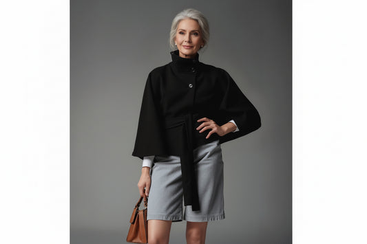 Womens Solid Color Stand Collar Woolen Coat with Belt