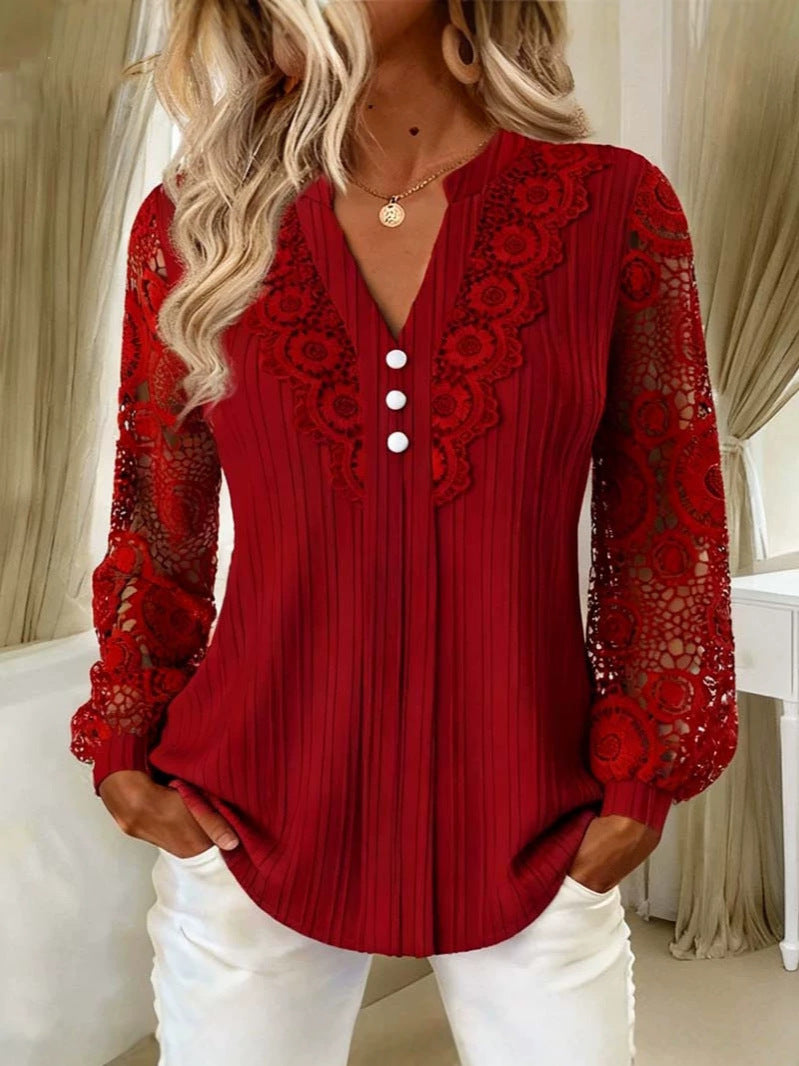 V-Neck Lace Blouse