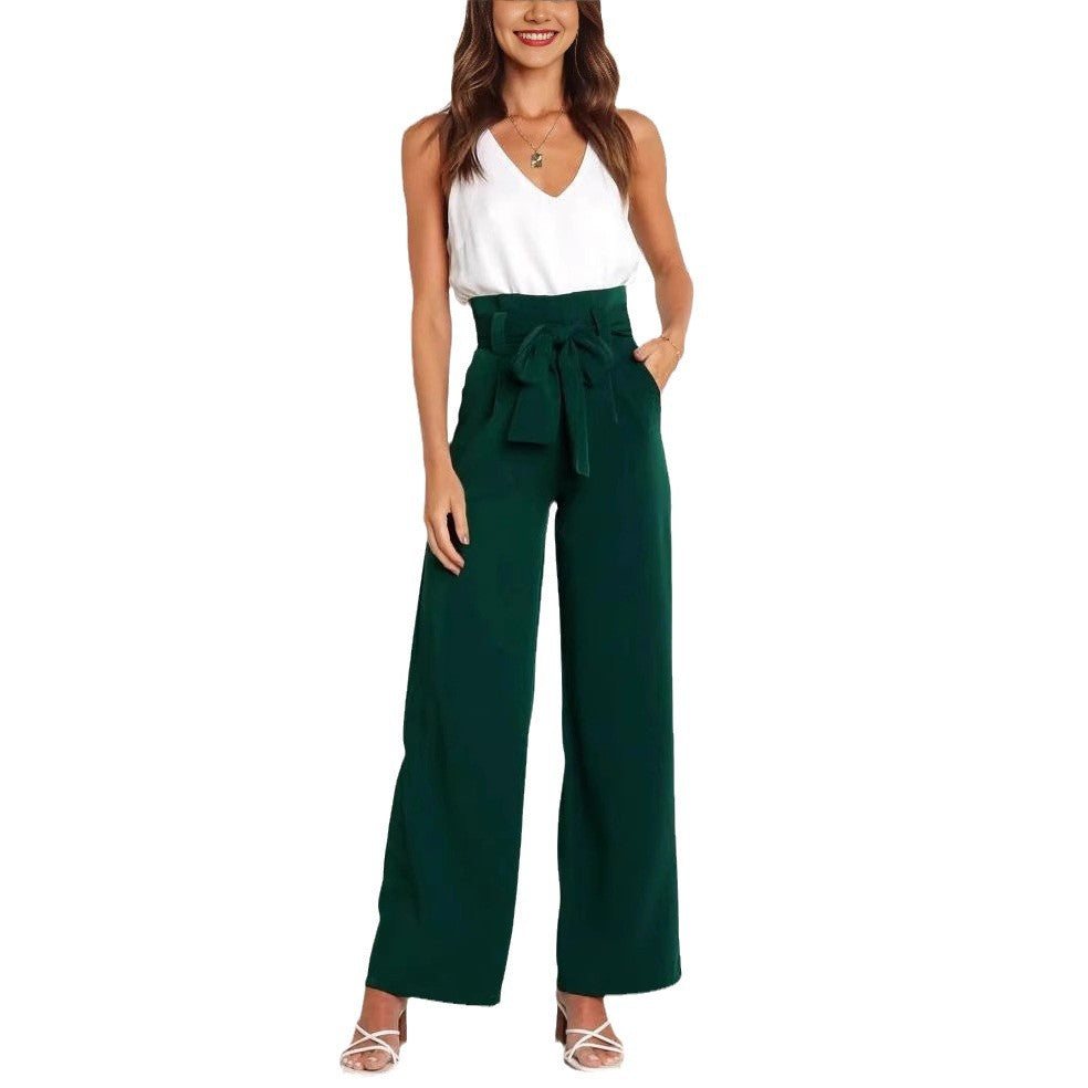 Wide-leg high-waisted lace-up dress pants