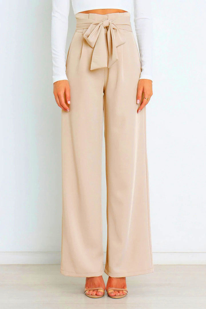 Wide-leg high-waisted lace-up dress pants