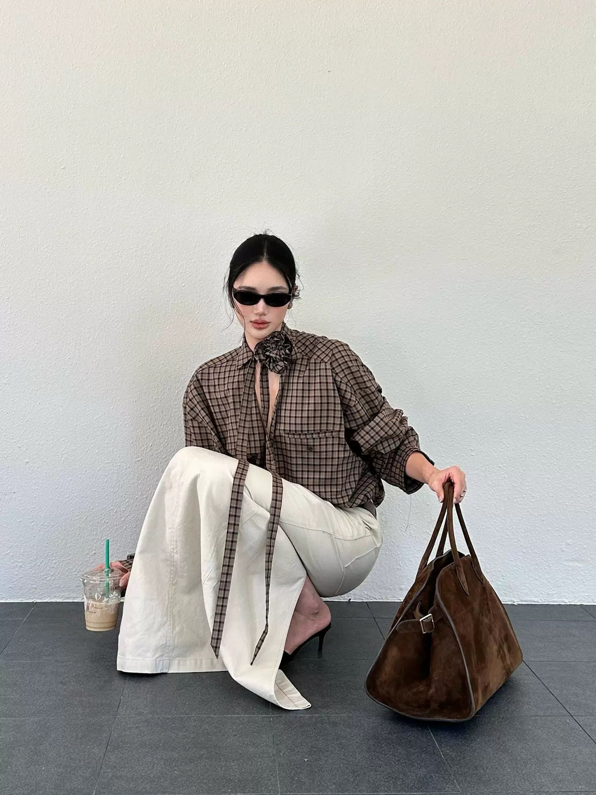 Womens Retro Plaid Long Sleeve Shirt