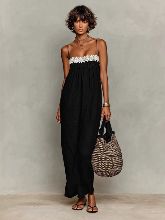 Lace Stitching Casual Sling Dress Women's Clothing