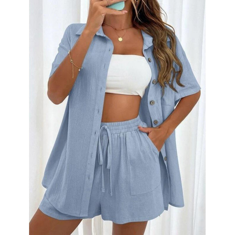 Casual Short Sleeve Shirt and Shorts Set