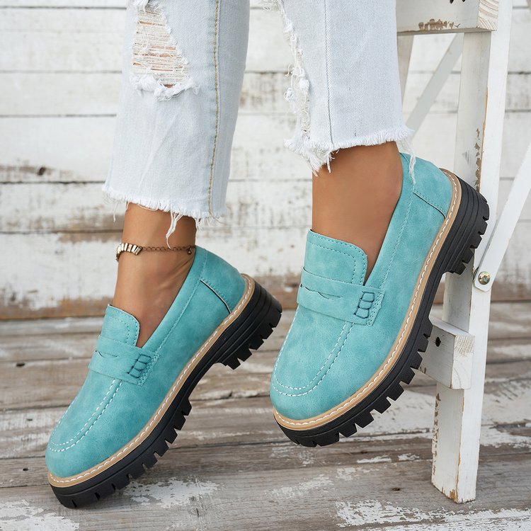 Casual British Style Women Loafers Thick Sole Slip On Shoes