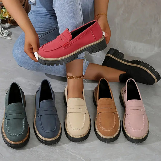 Casual British Style Women Loafers Thick Sole Slip On Shoes