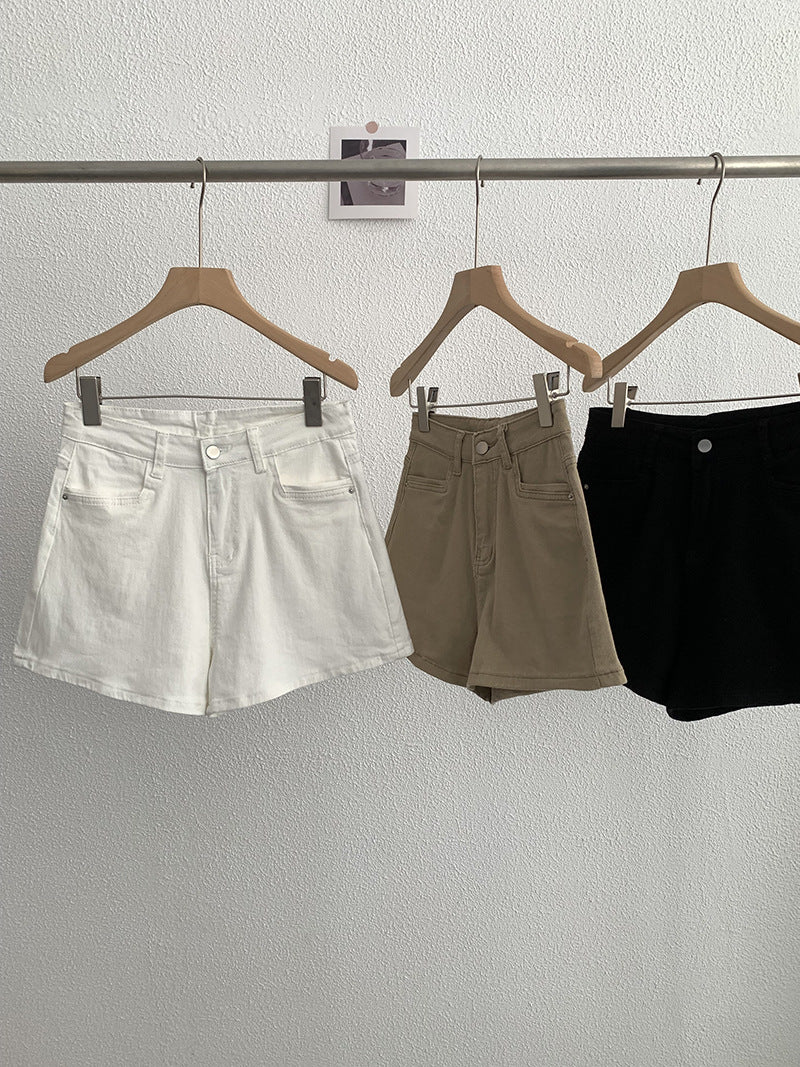 Womens High Waisted Denim A-Line Wide Leg Shorts