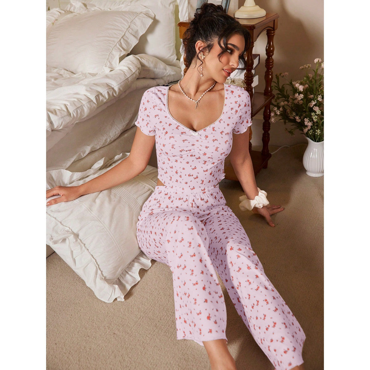 Floral print two-piece set
