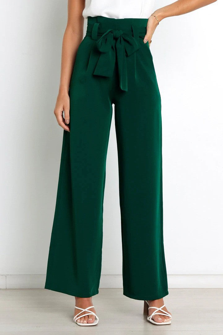 Wide-leg high-waisted lace-up dress pants