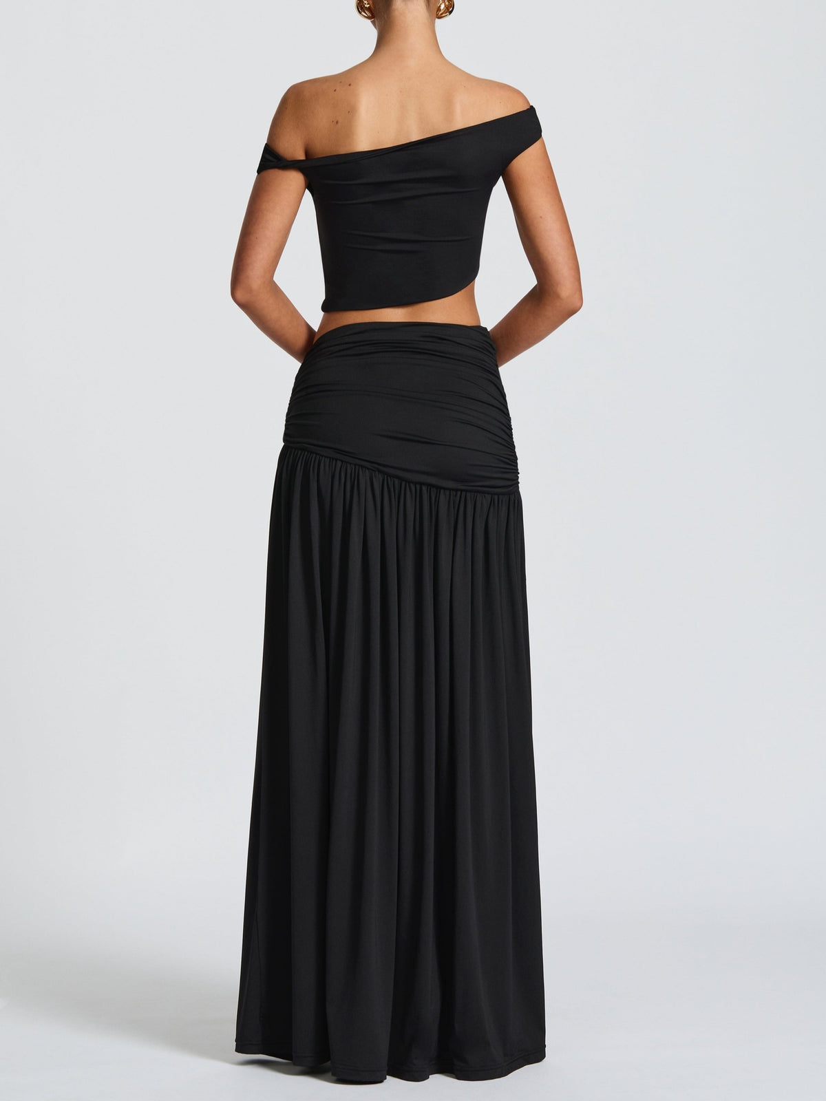 One-Shoulder Crop Top and Ruched Skirt Set
