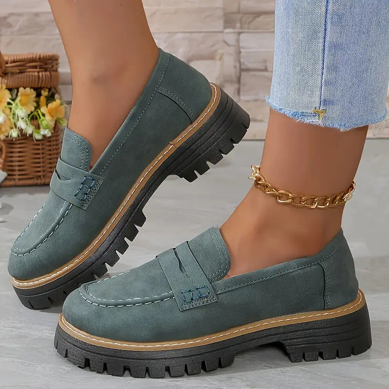 Casual British Style Women Loafers Thick Sole Slip On Shoes