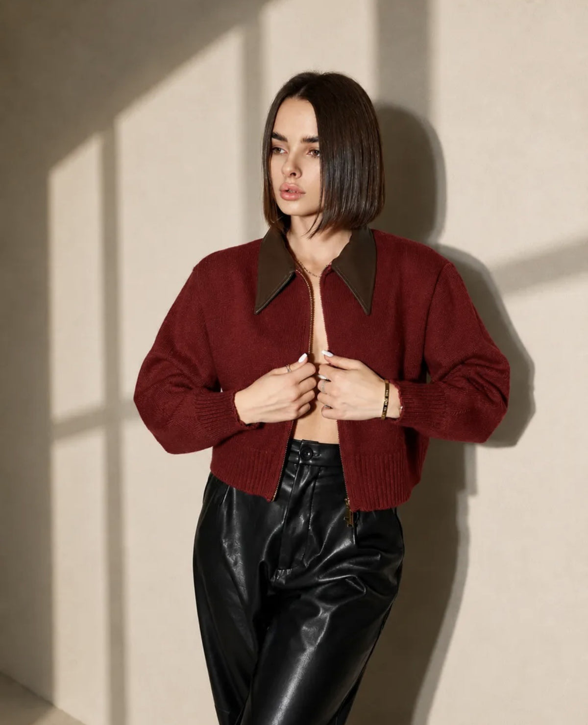 Womens Cropped Knit Cardigan