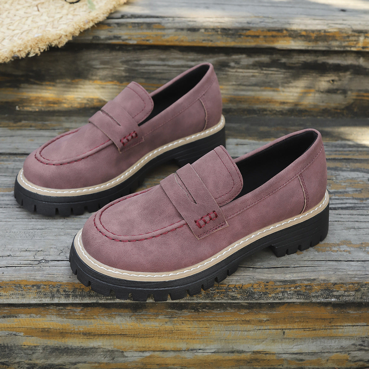 Casual British Style Women Loafers Thick Sole Slip On Shoes