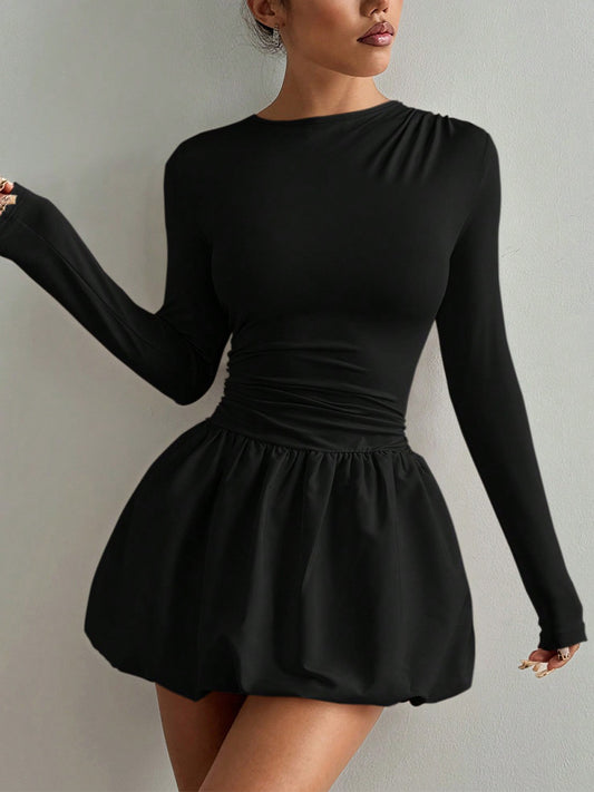 Womens Slim Fit Long Sleeve Puffy Dress