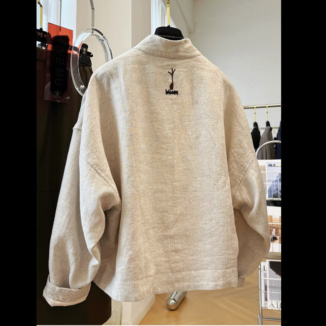 Embroidered V-Neck Cotton Jacket