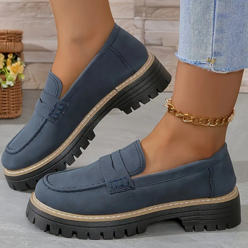 Casual British Style Women Loafers Thick Sole Slip On Shoes