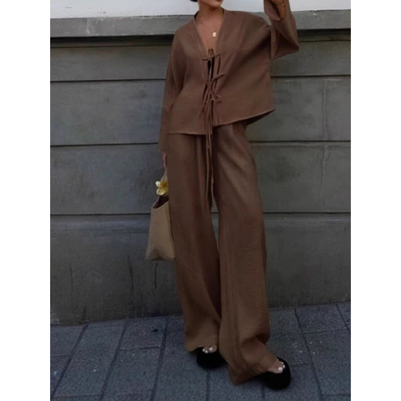 Stylish belted shirt and trousers set