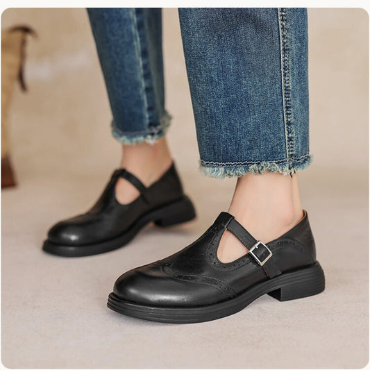 Womens Buckle Strap Flat Square Toe Casual Shoes