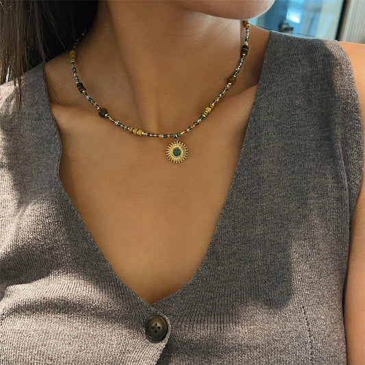 Turquoise Sun God Pendant Clavicle Chain