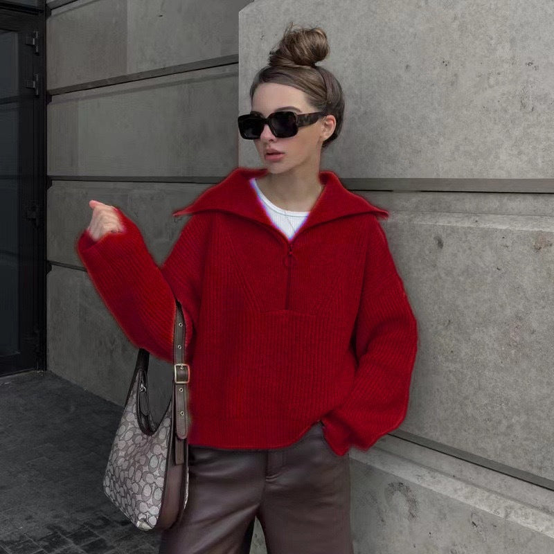 Womens Retro V-Neck Knit Sweater