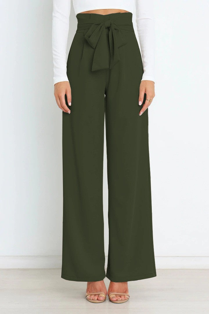 Wide-leg high-waisted lace-up dress pants