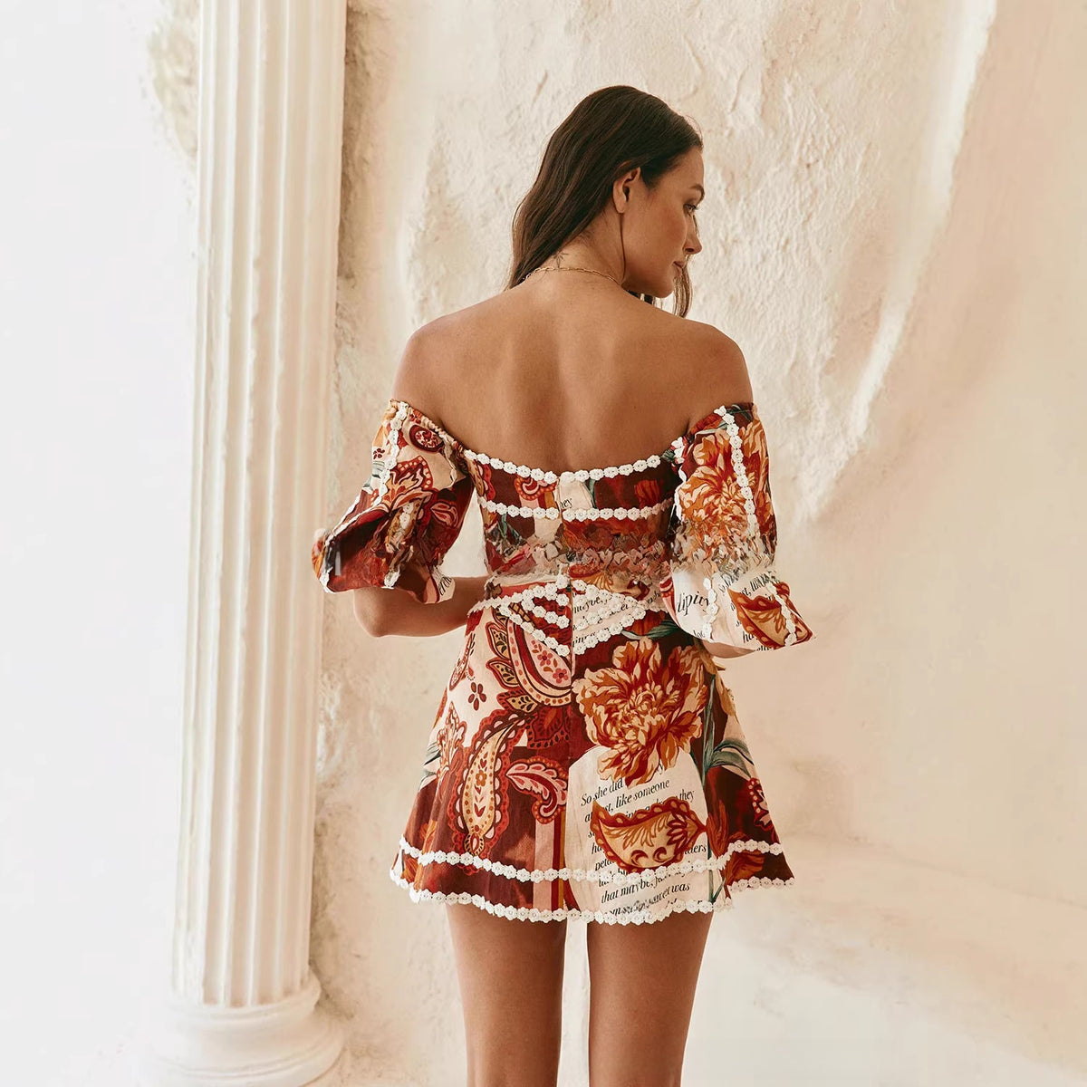 Elegant Floral Linen A-Line Dress
