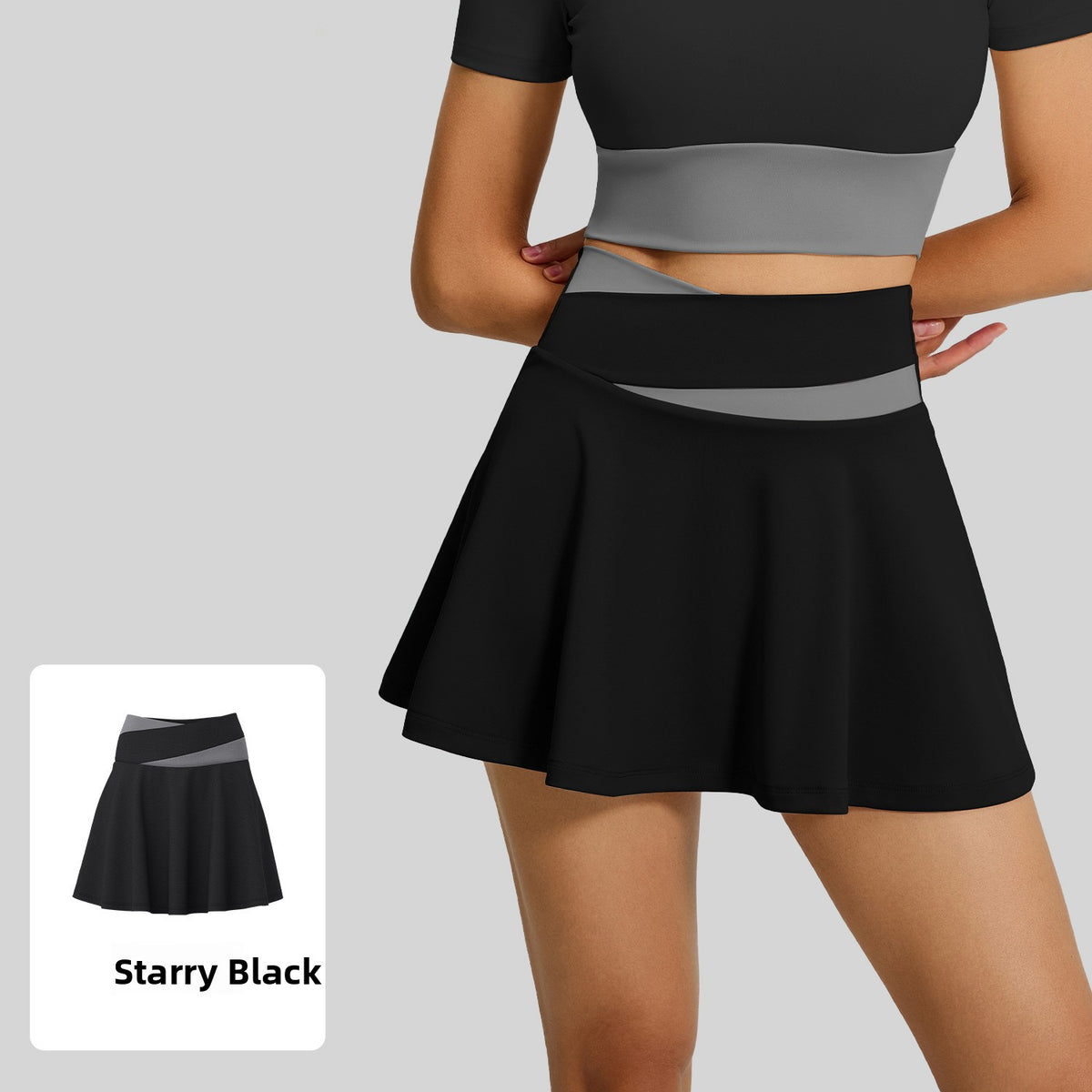 Color Block Sports Skirt with Shorts