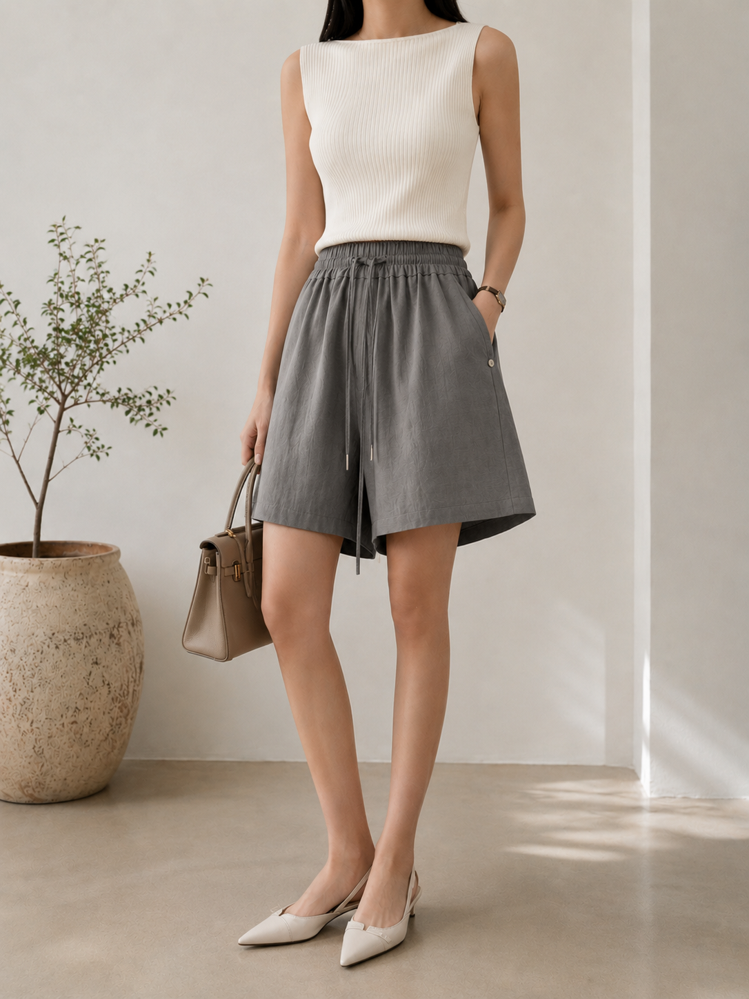 Women's Linen Blend Drawstring Shorts